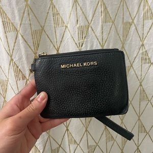 Black leather mini michael Kors zip wrist wallet